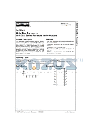 74F2645SCX datasheet - Octal Bus Transceiver with 25 Ohm Series Resistor in the Outputs