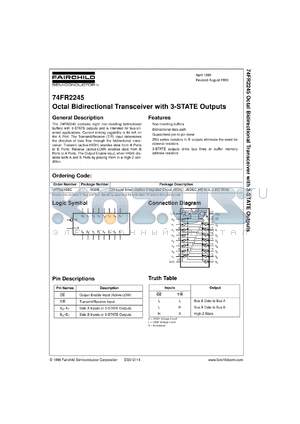 74FR2245SCX datasheet - Octal Bidirectional Transceiver with 3-STATE Outputs