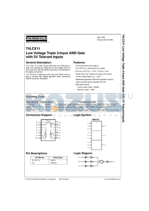 74LCX11SJ datasheet - Low Voltage Triple 3-Input AND Gate with 5V Tolerant Inputs