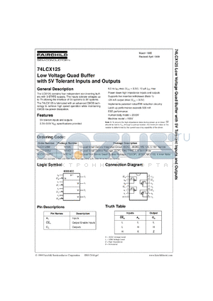 74LCX125CW datasheet - Low Voltage Quad Buffer with 5V Tolerant Inputs and Outputs