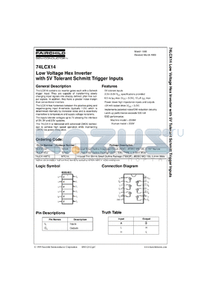 74LCX14MX datasheet - Low Voltage Hex Inverter with 5V Tolerant Schmitt Trigger Inputs