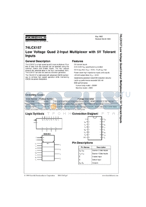 74LCX157CW datasheet - Low Voltage Quad 2-Input Multiplexer with 5V Tolerant Inputs