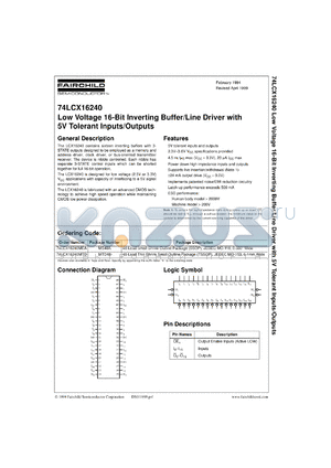 74LCX16240MTDX datasheet - Low-Voltage 16-Bit Inverting Buffer/Line Driver with 5V Tolerant Inputs and Outputs