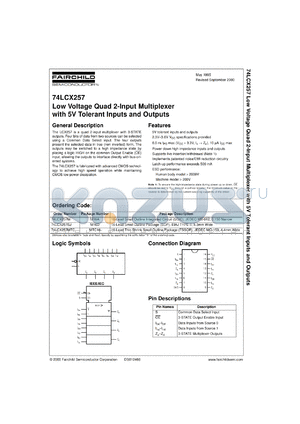 74LCX257SJX datasheet - Low-Voltage Quad 2-Input Multiplexer with 5V Tolerant Inputs and Outputs