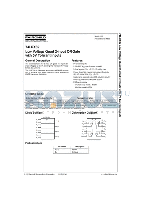 74LCX32CW datasheet - Low Voltage Quad 2-Input OR Gate with 5V Tolerant Inputs