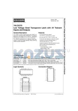 74LCX373MTCX datasheet - Low-Voltage Octal Transparent Latch with 5V Tolerant Inputs and Outputs