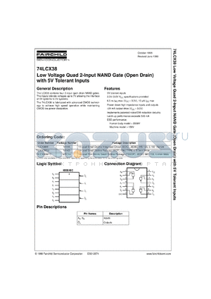 74LCX38CW datasheet - Low-Voltage Quad 2-Input NAND Gate (Open Drain) with 5V Tolerant Inputs
