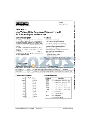 74LCX543MSAX datasheet - Low Voltage Octal Registered Transceiver with 5V Tolerant Inputs and Outputs