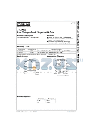 74LVQ08SCX datasheet - Low Voltage Quad 2-Input AND Gate