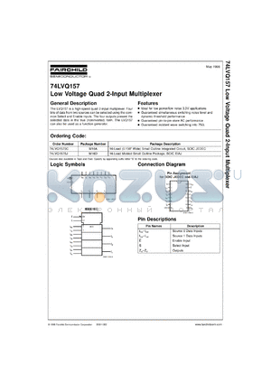 74LVQ157SJX datasheet - Low Voltage Quad 2-Input Multiplexer