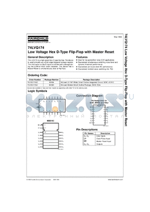 74LVQ174SCX datasheet - Low Voltage Hex D Flip-Flop with Master Reset