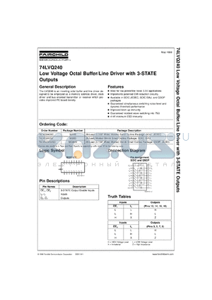 74LVQ240QSCX datasheet - Low Voltage Octal Buffer/Line Driver with 3-STATE Outputs