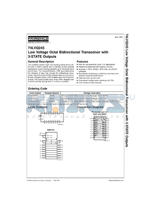 74LVQ245QSCX datasheet - Low Voltage Octal Bidirectional Transceiver with 3-STATE Inputs/Outputs [Advanced]