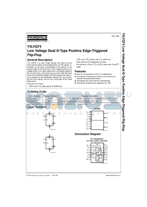 74LVQ74SJX datasheet - Low Voltage Dual D-Type Positive Edge-Triggered Flip-Flop