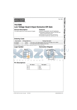 74LVQ86SJX datasheet - Low Voltage Quad 2-Input Exclusive-OR Gate