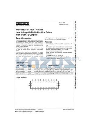 74LVT16244MEAX datasheet - Low Voltage 16-Bit Buffer/Line Driver with 3-STATE Outputs