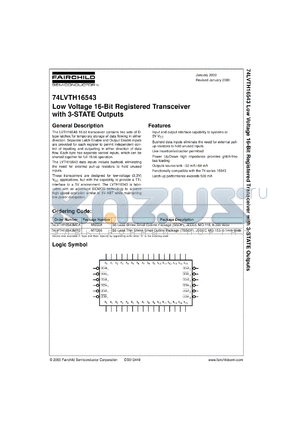 74LVTH16543MEAX datasheet - Low Voltage 16-Bit Registered Transceiver with 3-STATE Outputs