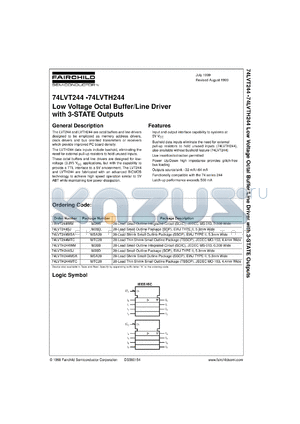 74LVTH244WMX datasheet - Low Voltage Octal Buffer/Line Driver with 3-STATE Outputs