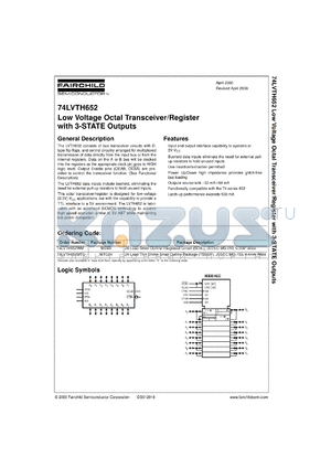 74LVTH652MTCX datasheet - Low Voltage Octal Transceiver/Register with 3-STATE Outputs