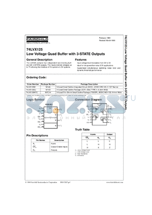 74LVX125SJX datasheet - Low-Voltage Quad Buffer with 3-STATE Outputs