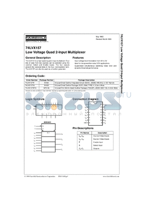 74LVX157MSCX datasheet - Low Voltage Quad 2-Input Multiplexer