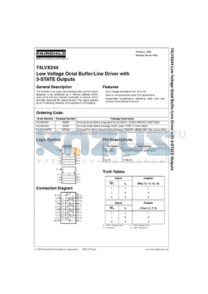 74LVX244MX datasheet - Low Voltage Octal Buffer/Line Driver with 3-STATE Outputs