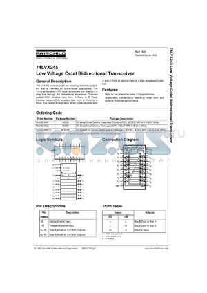 74LVX245CW datasheet - Low Voltage Octal Bidirectional Transceiver