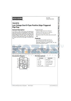 74LVX74MSCX datasheet - Low Voltage Dual D-Type Positive Edge-Triggered Flip-Flop
