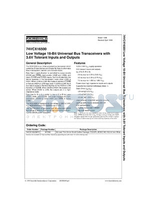 74VCX16500MTDX datasheet - Low Voltage 18-Bit Universal Bus Transceivers with 3.6V Tolerant Inputs and Outputs