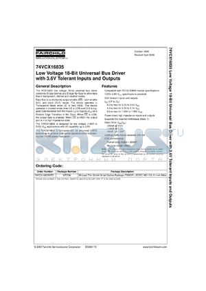 74VCX16835MTDX datasheet - Low Voltage 18-Bit Universal Bus Driver with 3.6V Tolerant Inputs and Outputs