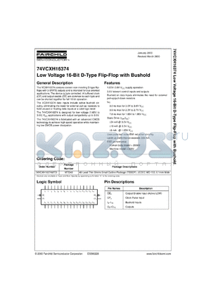 74VCXH16374MTDX datasheet - Low Voltage 16-Bit D-Type Flip-Flop with Bushold