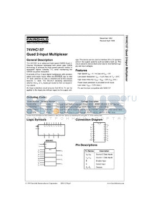 74VHC157MSCX datasheet - Quad 2-Input Multiplexer