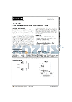 74VHC163CW datasheet - 4-Bit Binary Counter with Synchronous Clear