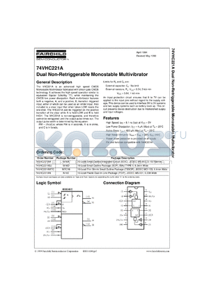 74VHC221AMTCX datasheet - Dual Non-Retriggerable Monostable Multivibrator