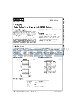 74VHC240MX datasheet - Octal Buffer/Line Driver with 3-STATE Outputs