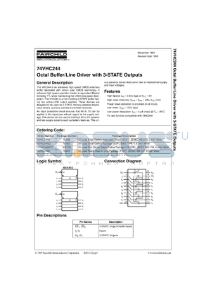 74VHC244MSCX datasheet - Octal Buffer/Line Driver with 3-STATE Outputs