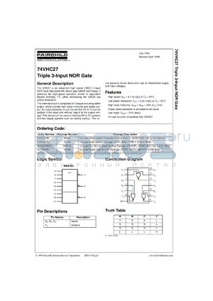 74VHC27MX datasheet - Triple 3-Input NOR Gate