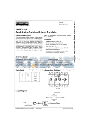 74VHC4316MX datasheet - Quad Analog Switch with Level Translator