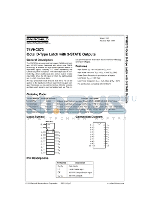 74VHC573MX datasheet - Octal D-Type Latch with 3-STATE Outputs