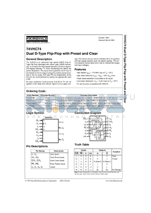 74VHC74MTCX datasheet - Dual D-Type Flip-Flop with Preset and Clear