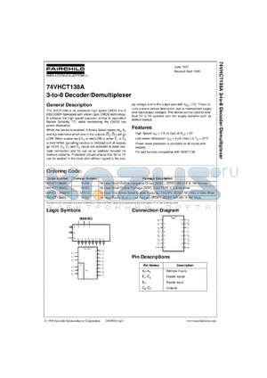 74VHCT138AMTCX datasheet - 3-to-8 Decoder/Demultiplexer