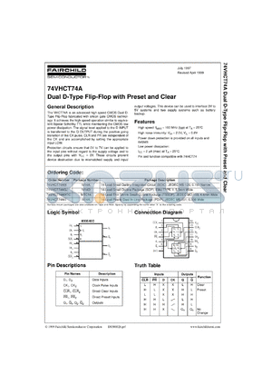 74VHCT74AMX datasheet - Dual D-Type Flip-Flop with Preset and Clear