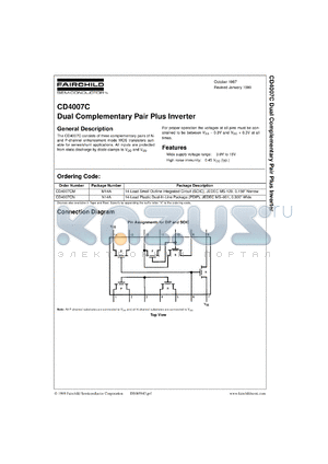 CD4007CMX datasheet - Dual Complementary Pair Plus Inverter