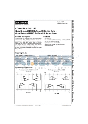 CD4011BCSJ datasheet - Quad 2-Input NAND Buffered B Series Gate