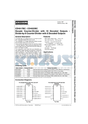 CD4017BCCW datasheet - Decode Counter/Divider with 10 Decoded Outputs