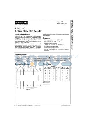 CD4021BCMX datasheet - 8-Stage Static Shift Register