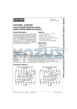 CD4043BCSJX datasheet - Quad 3-STATE NOR R/S Latches