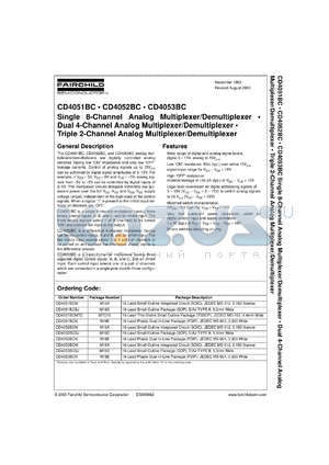 CD4051BCCW datasheet - Single 8-Channel Analog Multiplexer/Demultiplexer