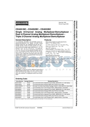 CD4053BCSJX datasheet - Triple 2-Channel Analog Multiplexer/Demultiplexer