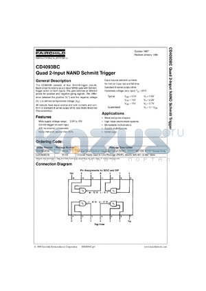 CD4093BCMX datasheet - Quad 2-Input NAND Schmitt Trigger